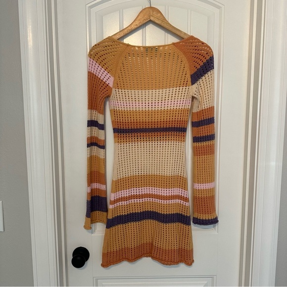 Verge Girl Crochet Mini Dress Coverup Knit Colorful Striped Summer Size 4 Small - Picture 4 of 6